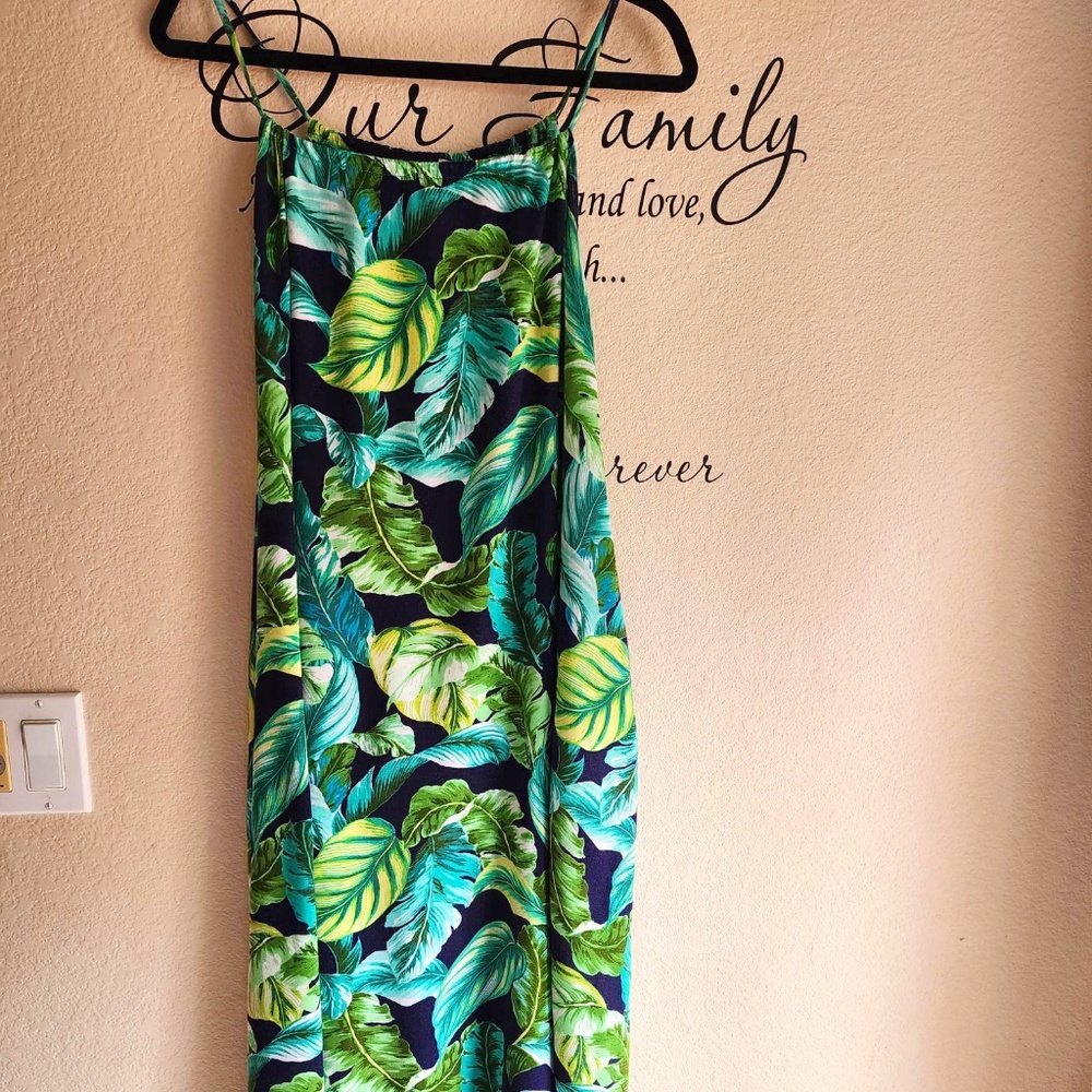 Mahina Hawaiian Floral Print Spaghetti Strap Dress Size Large